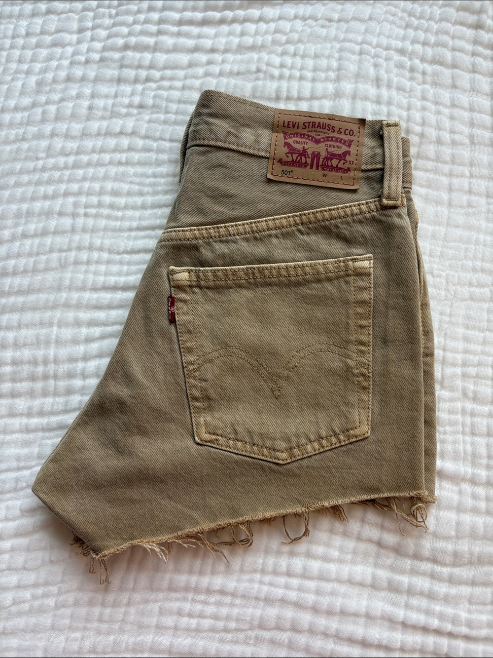 Levi's Original 501 Denim cutoff shorts in tan 24W